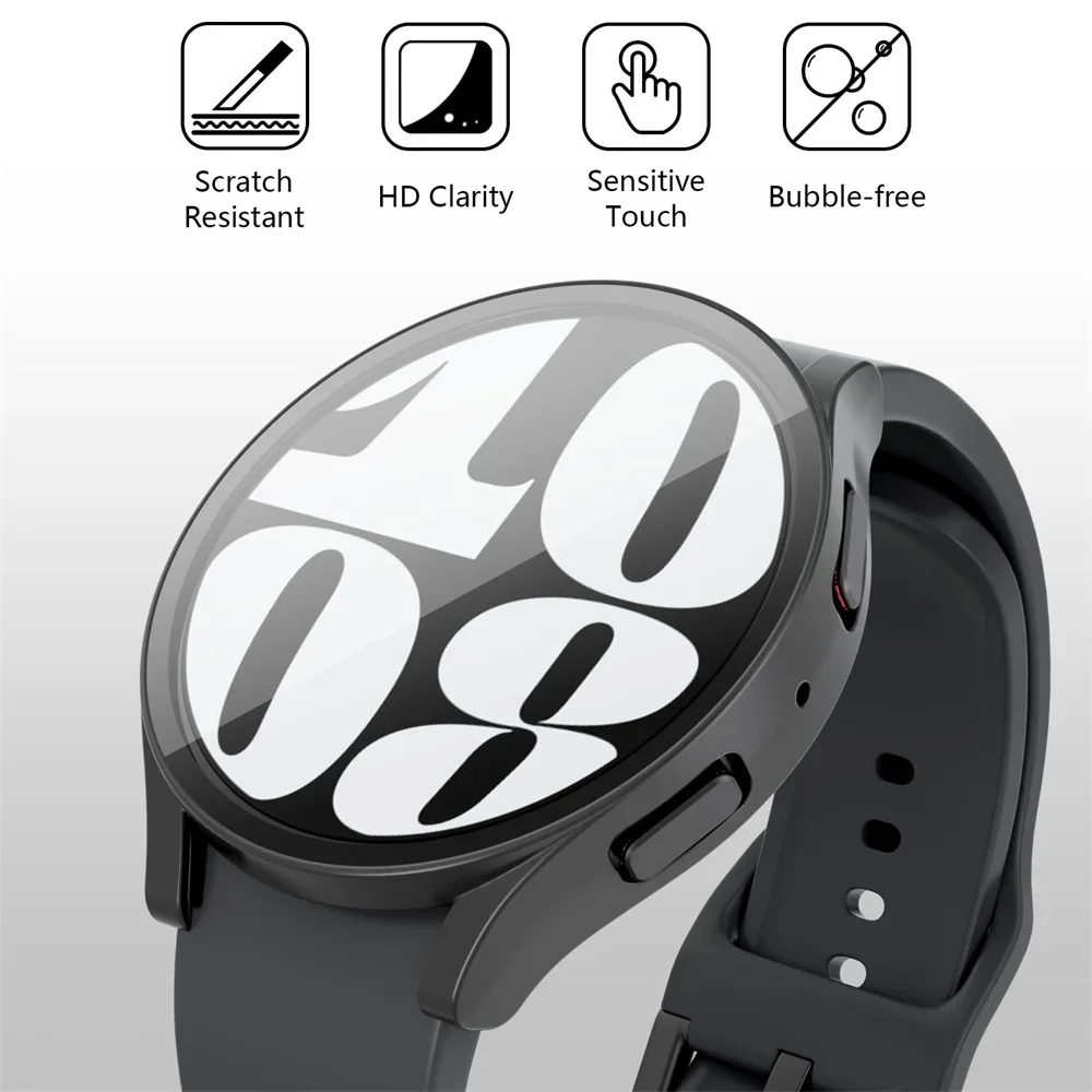 Tempered Glass+Case for Samsung Galaxy Watch 7/6/5/4 44mm 40mm Full PC bumper screen protector cover Galaxy watch FE Accessories