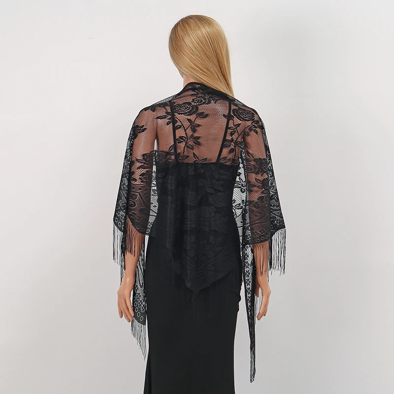 Nowa haftowana koronkowa chusta szal kwiatowy trójkątny welon szal dla kobiet szalik na imprezę ślubne poncho etole damskie opaski na głowę chusty