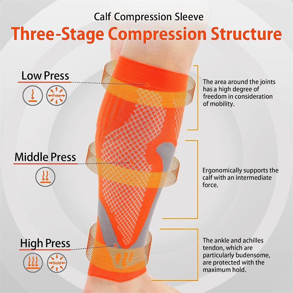 1Pair Calf Compression Sleeves - Calf Support Leg Socks for Leg Cramp Relief, Football, Running, Basketball, Travel, Work, Sport