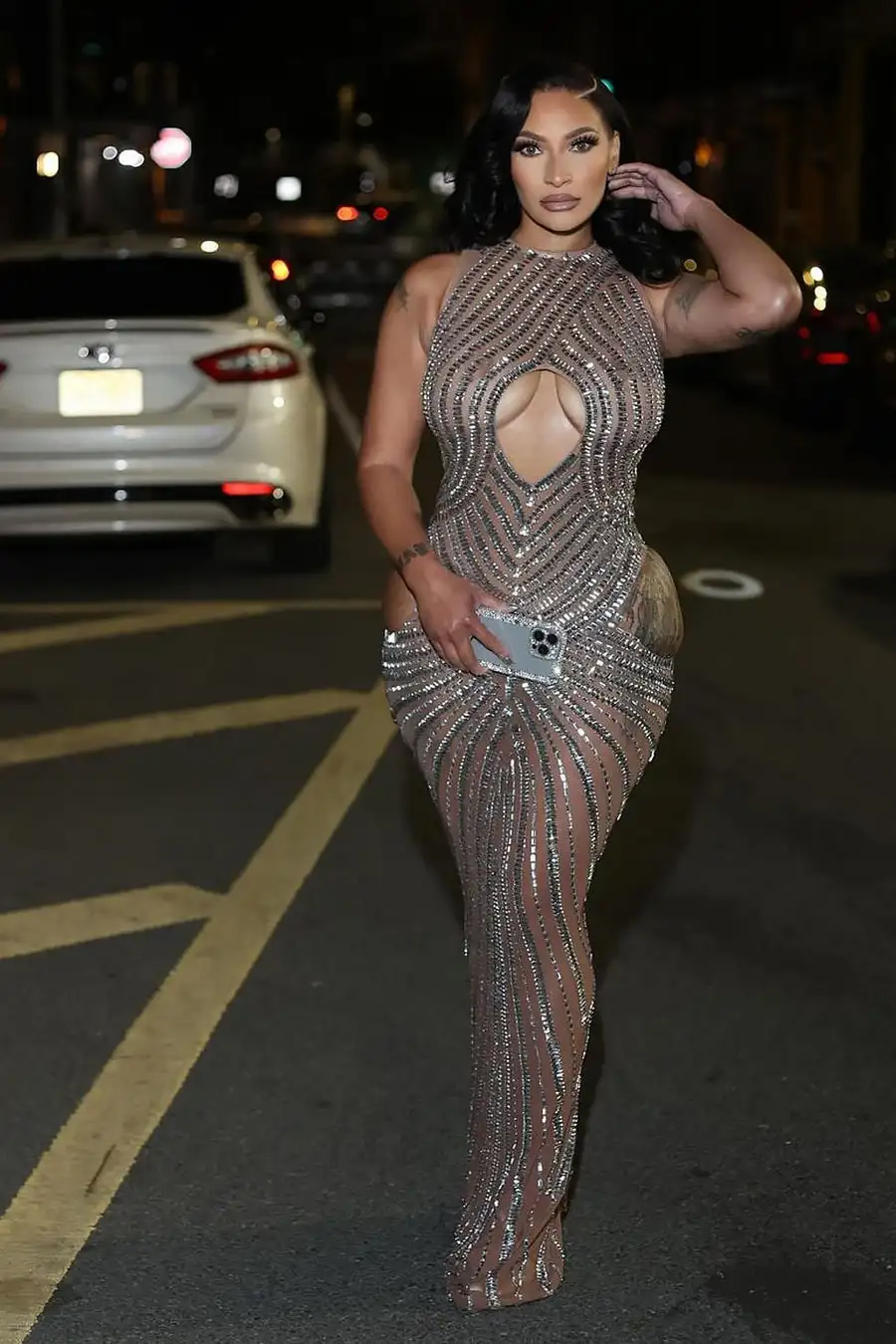 

Fengwomei Townlike Sparkle Diamonds Evening Party Dress Women Cut Out Prom Dress Slim Bodycon Elegant Maxi Long Ball Gown