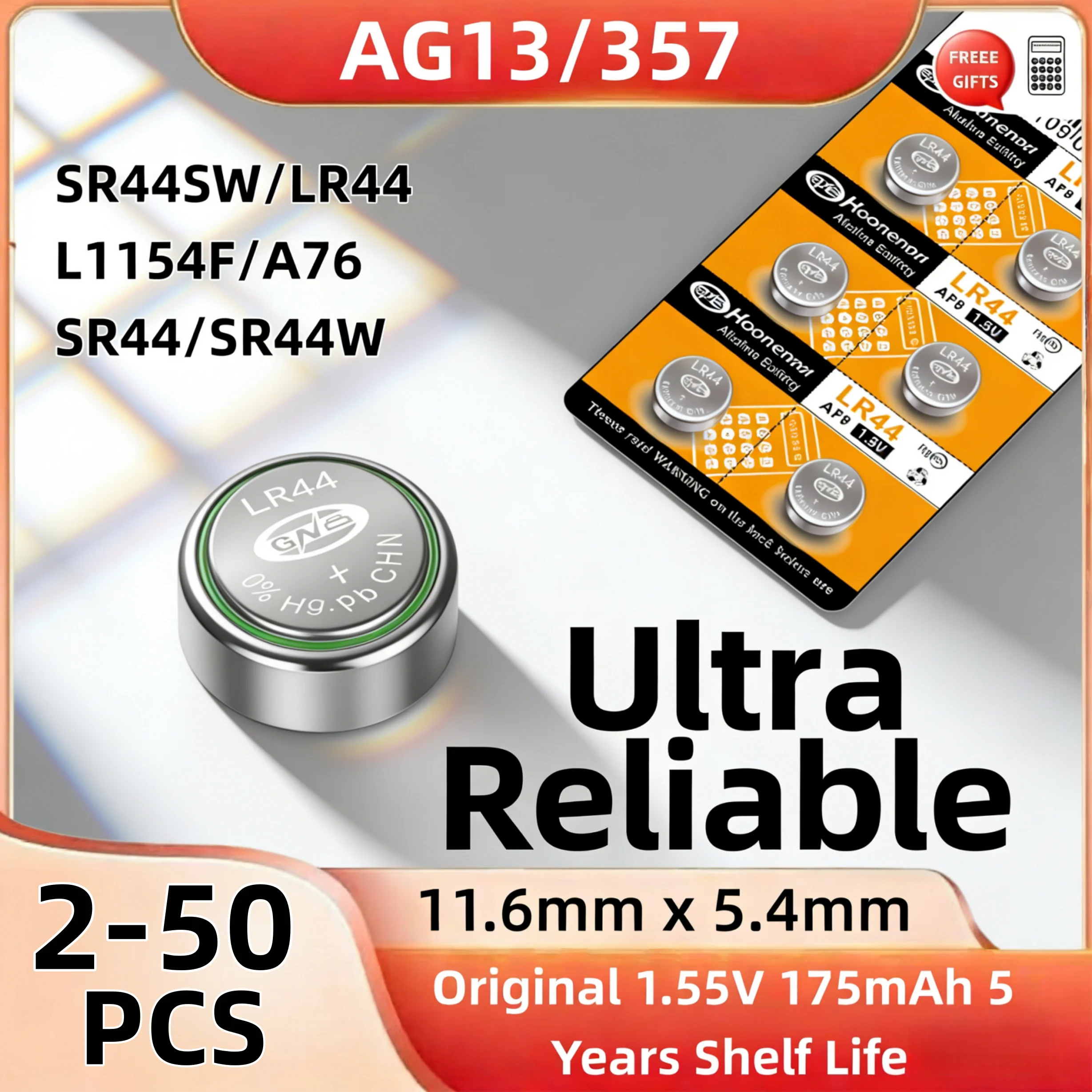 

New 2-50pcs AG13 LR44 1.5V 175mAh Button Battery 357 SR44 LR1154 Coin Cell for Watch Calculator Toy Remote