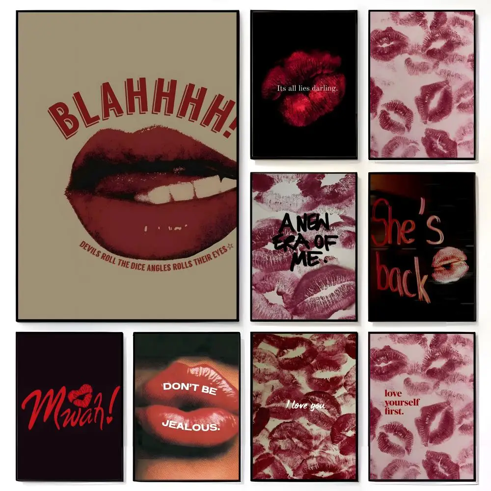 Bold Pop Art Kiss L-Lipstick Marks Poster American Film Mural Home Childrens Room Wall Decor Print