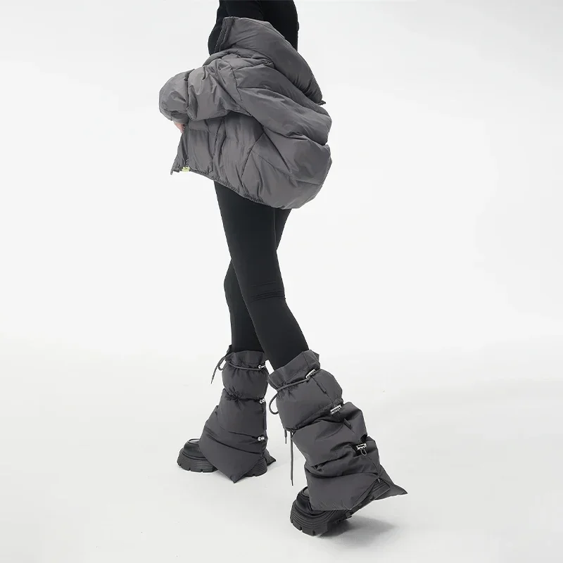 2025 Winter Women Warm Puffer Leg Warmers Drawstring Split Flared Boot Cuffs Knee Socks Insulated Padded Leg Sleeves