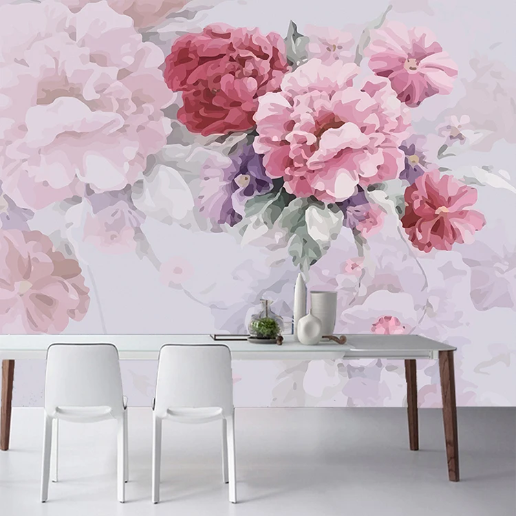 Custom 3D European hand painted peony blue flower wallpaper living room TV backdrop wall bedroom new Chinese mural restaurant 8d