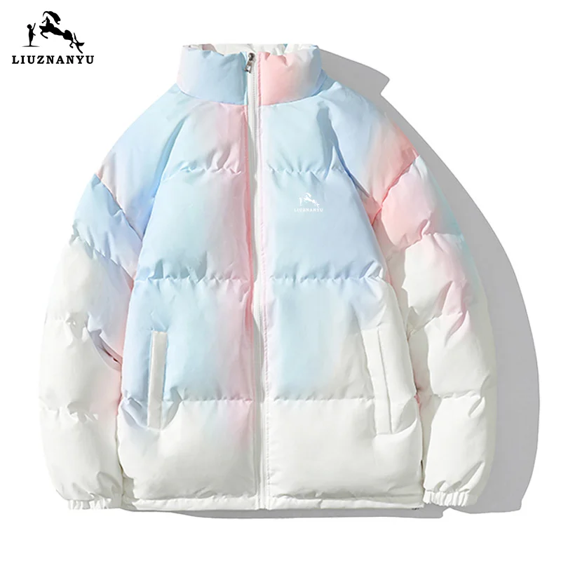 LIUZNANYU Winter Fashion Brand Tie Dye Gradient Coat Hong Kong Style Street Loose Couple Casual Versatile Fashion Jacket