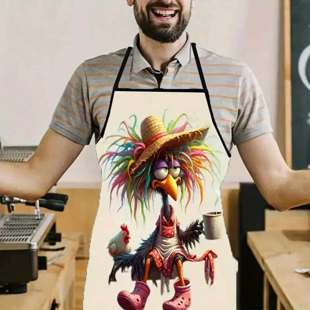 Funny Chicken Apron, Crazy Witch Bird Cartoon Kitchen Bib, Novelty Humor Cooking Apron, Gag Gift for Her