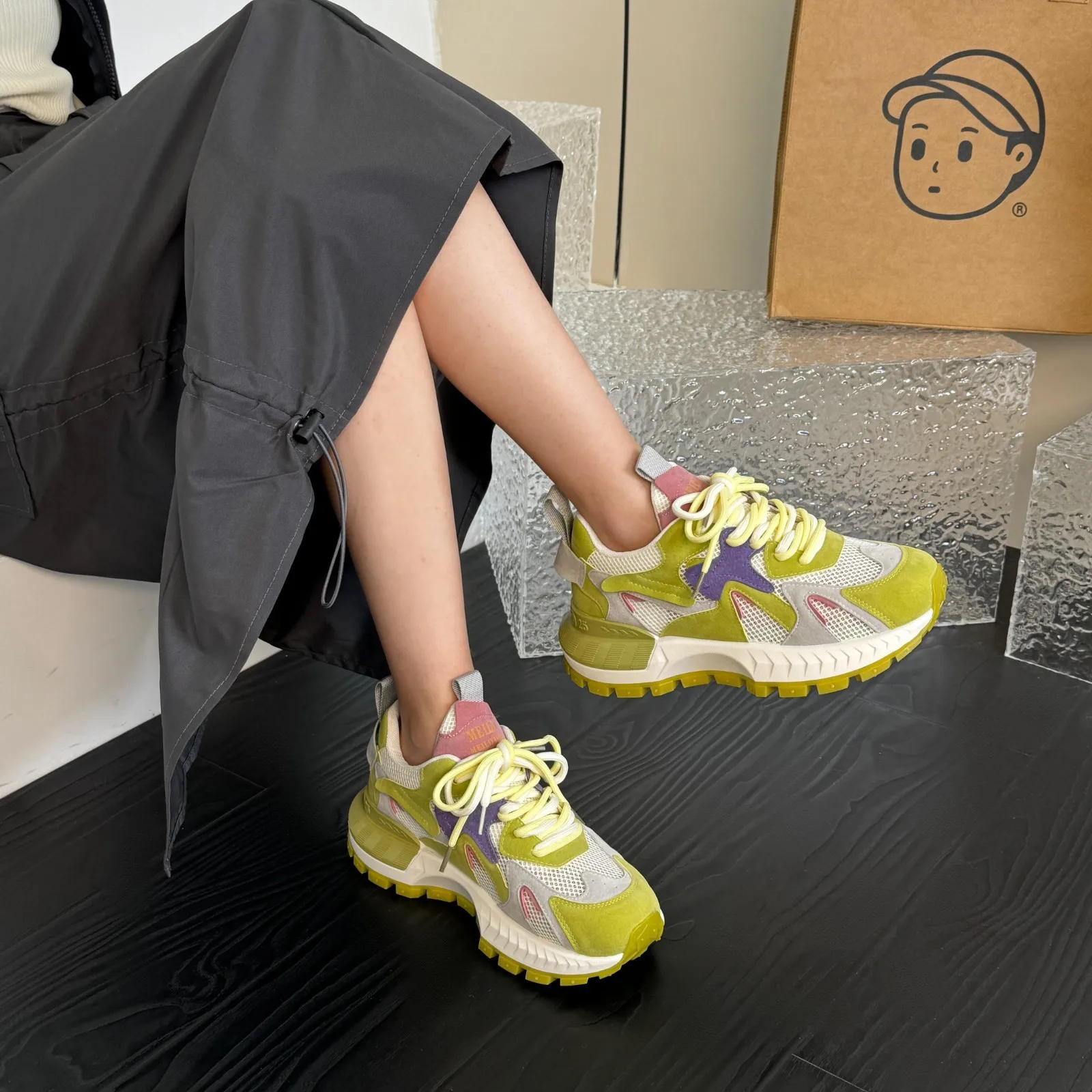 European Station Platform Shoes Women 2024 Spring and Autumn New Breathable Fashion Round Head Lace-up Non-slip Daddy Shoes