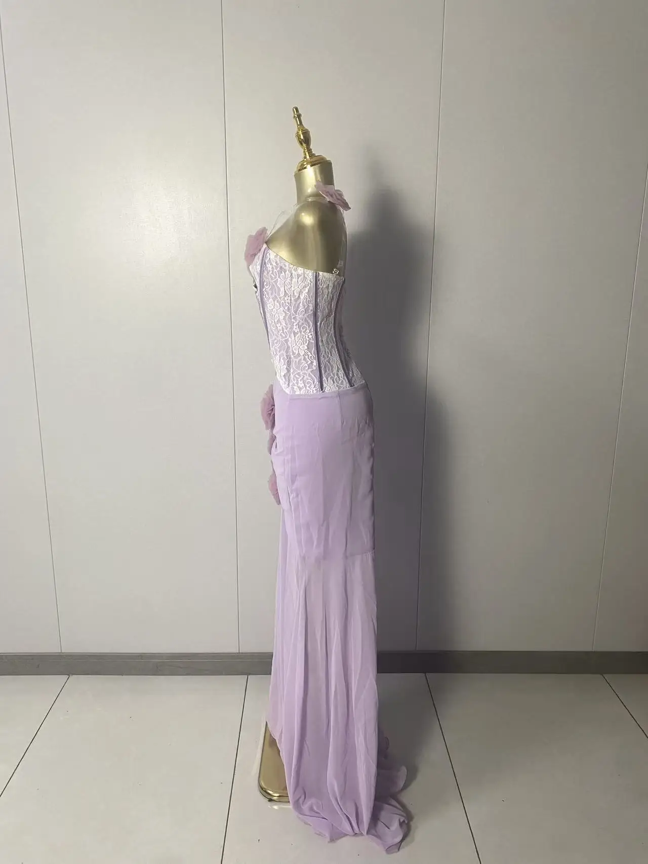 New Women Sexy Strapless Cut Out Flowers Mesh Purple Loose Dress 2026 Elegant Evening Club Luxury Birthday Party Dresses