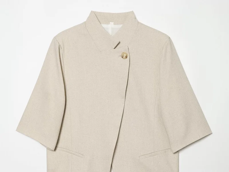 MUJER Büro-Cropped-Blazer für Damen, zweireihiger Freizeitblazer, kurzärmelige figurbetonte Jacken für Damen, neu in der Kategorie Oberbekleidung – Detail 4