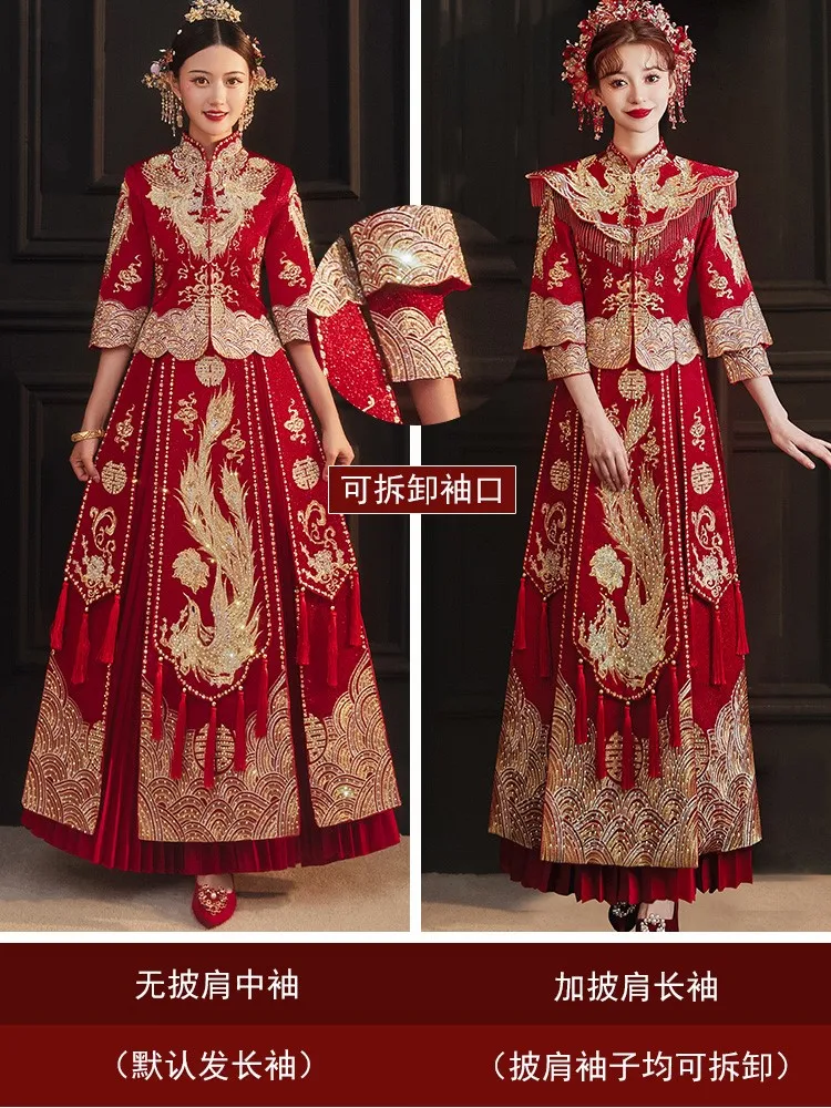 The bride's new wedding dress large-sized dragon and phoenix gown Chinese-style toasting