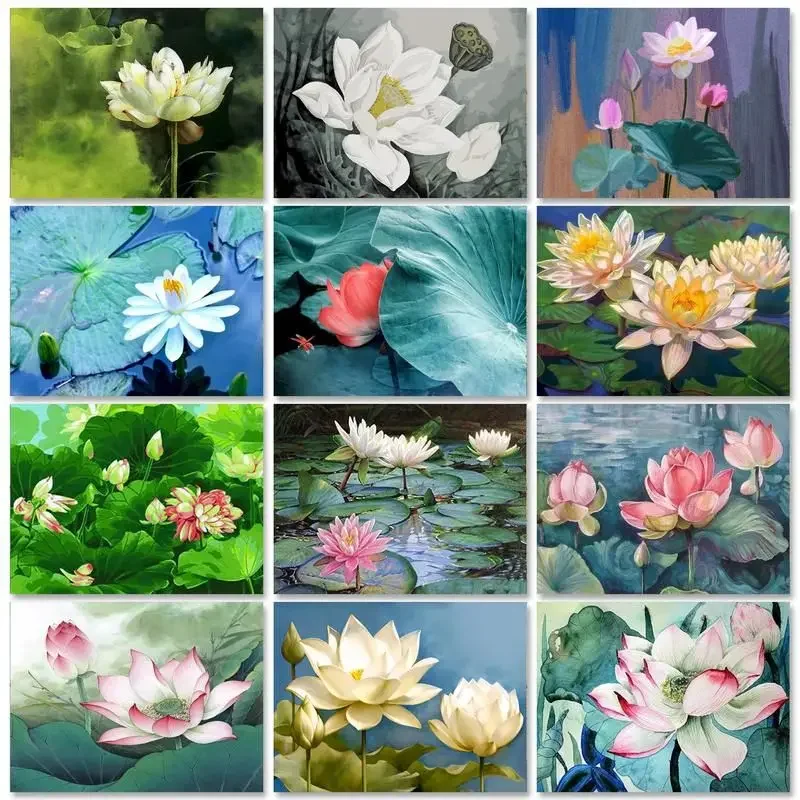 

582761 Lotus Painting By Numbers For Adults With Frame Handicrafts Modern Flowers Drawing Coloring By Numbers For Home Decors