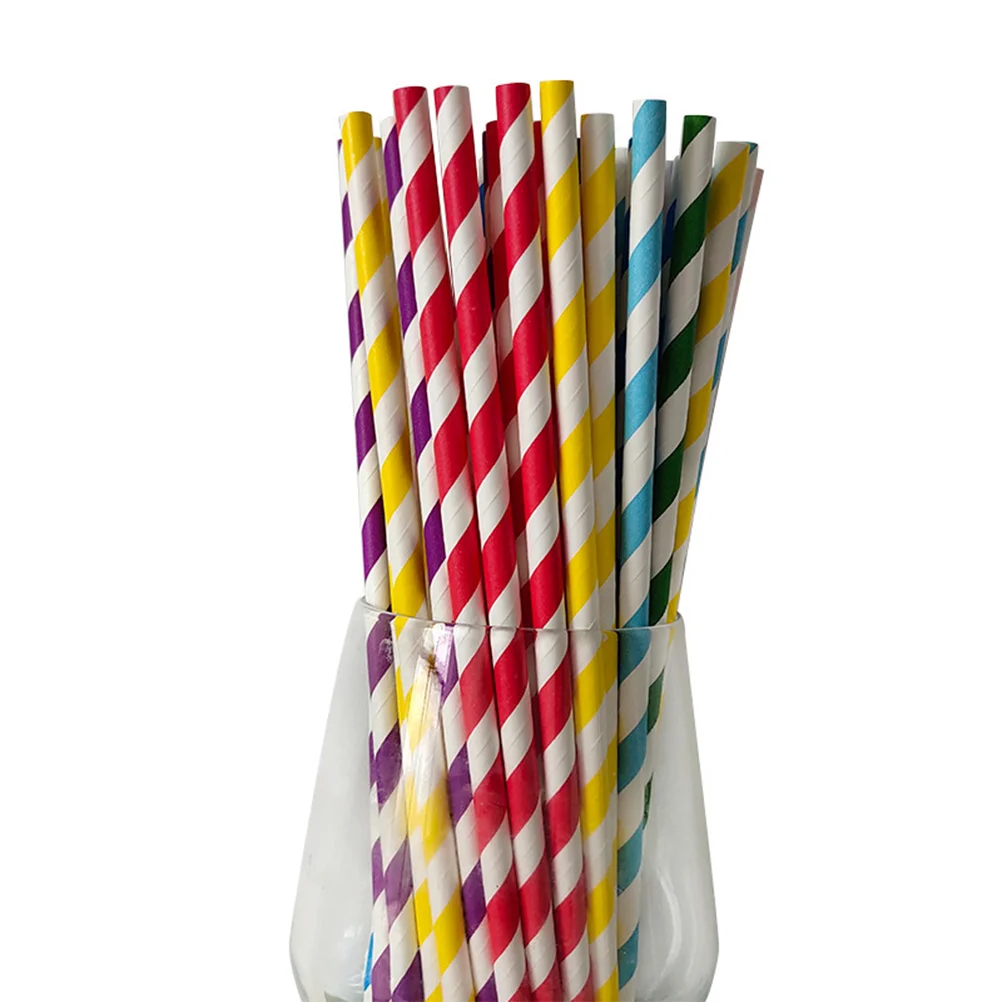 250pcs Decorative Stripe Paper Straw Decorative Wedding Sucker Disposable Party Pipet for Home Store