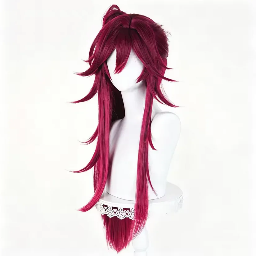 ES MELLOW DEAR US Madoka Nozomi Cosplay Wig with Ponytail Red Wig Heat Resistant Synthetic Wigs for Halloween Role + Wig Cap