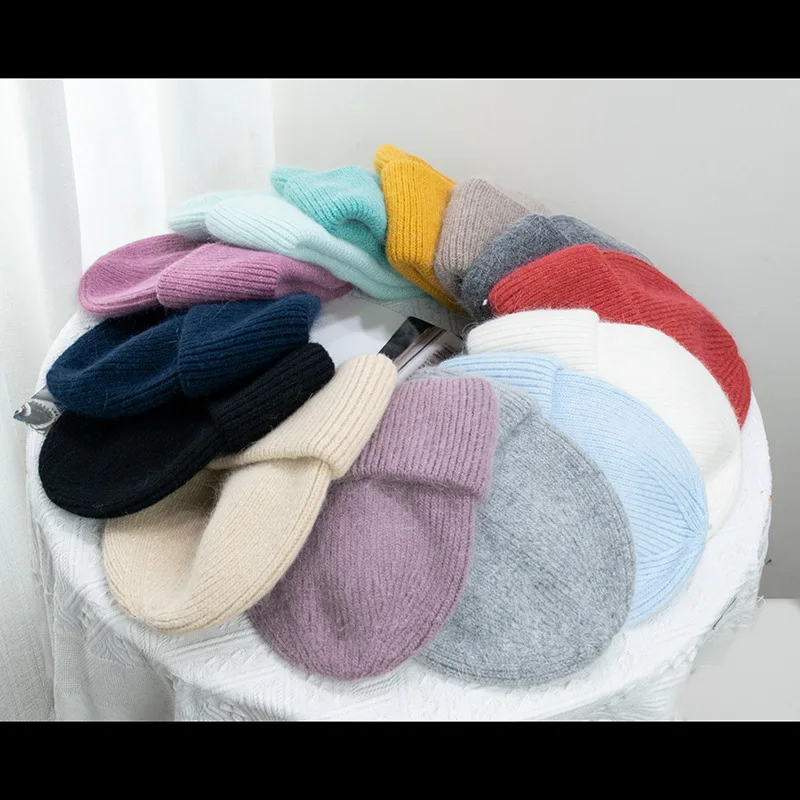 Winter Hats For Women Rabbit Fur Knitted Beanies Curled Thickened Keep Warm Bonnet Baggy Cap Female Soft Beanie Ski Cap