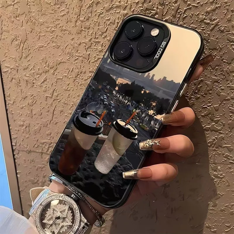 

City Beauty Milk tea phone case for iPhone 16 15 14 13 12 11 Pro/ Max/Plus shock-proof rear cover anti-fingerprint。