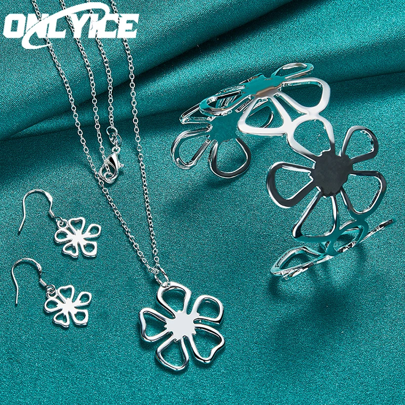 

925 Sterling Silver Jewelry Sets Hollow Flower Earrings Bracelets Necklace For Women Fashion Party Wedding Christmas Gifts