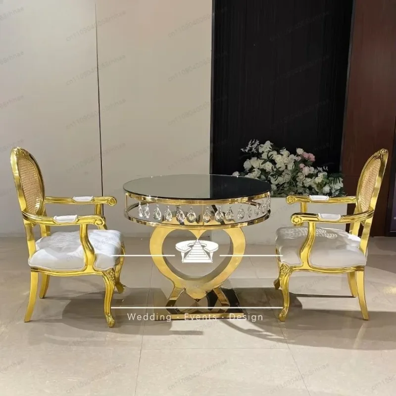 Crystal edge cake table heart-shaped base gold stainless steel movable table and chairs