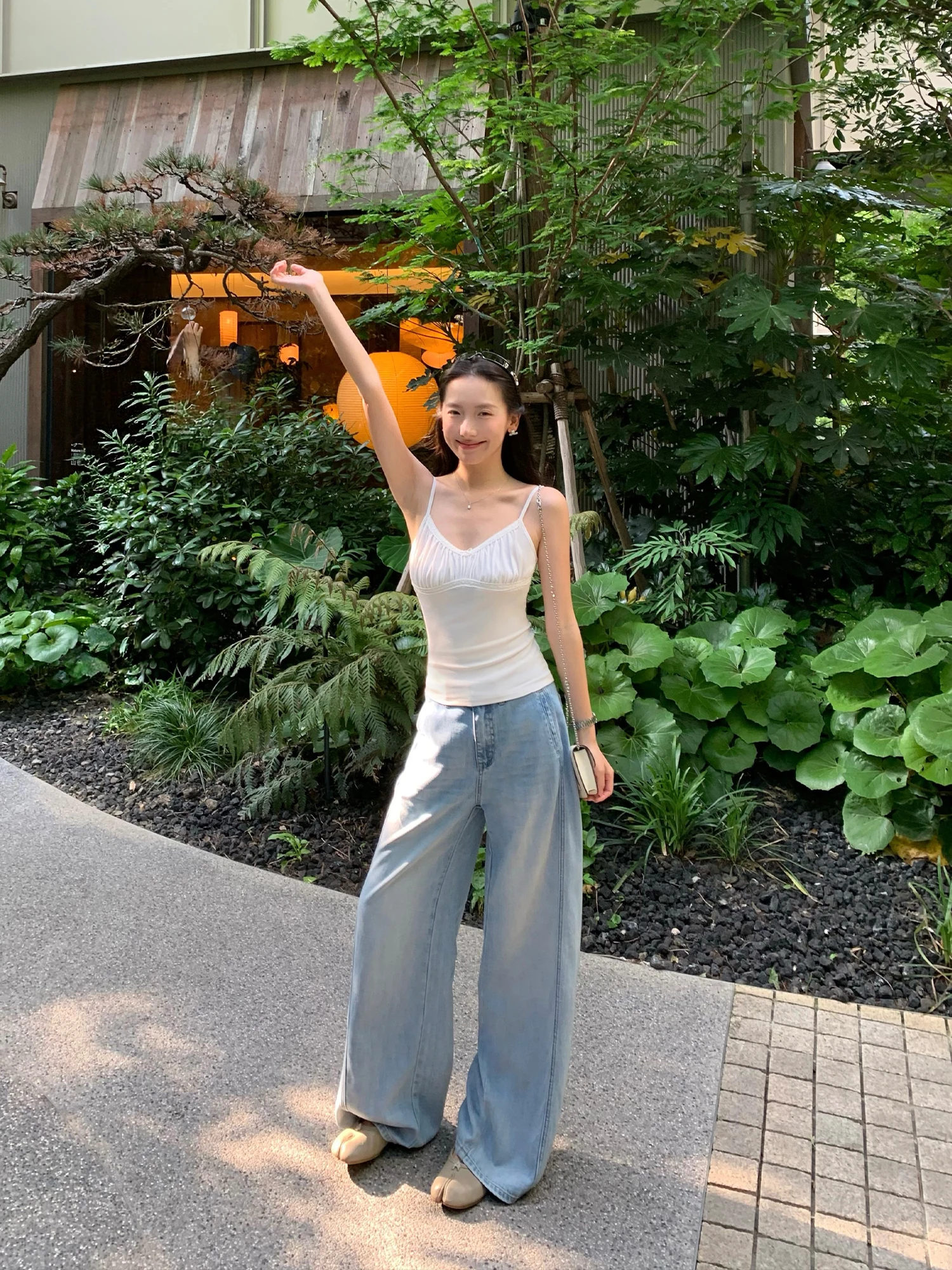 Pusumede Loose Wide Leg Jeans Women's Draped Slimming Vintage Casual Straight Floor-Length Pants Ideal Pant Type