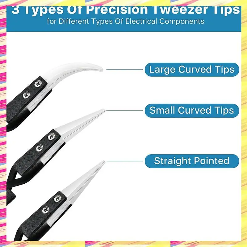 

ABJJ 6 PCS Precision Reverse Tweezers Set Resistant Electronics Soldering Tweezers Anti-Magnetic Pointed For Solder A