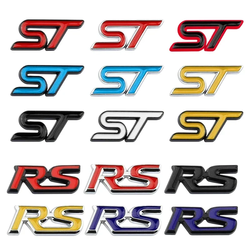 1pcs 3D letter Metal Red Blue ST RS logo Sticker Car Emblem Badge Chrome Sticker Auto Car Styling Accessories