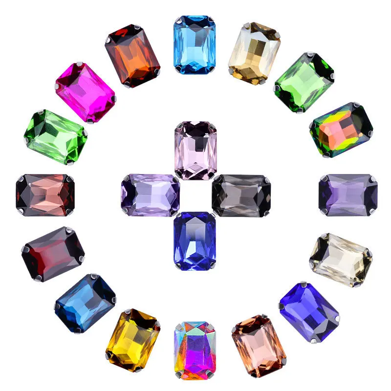 

Mixed Crystal Claw Drill Rectangular Chamfered Octagonal Glass Hand-sewn Drill DIY Clothing Accessories Material Wholesale