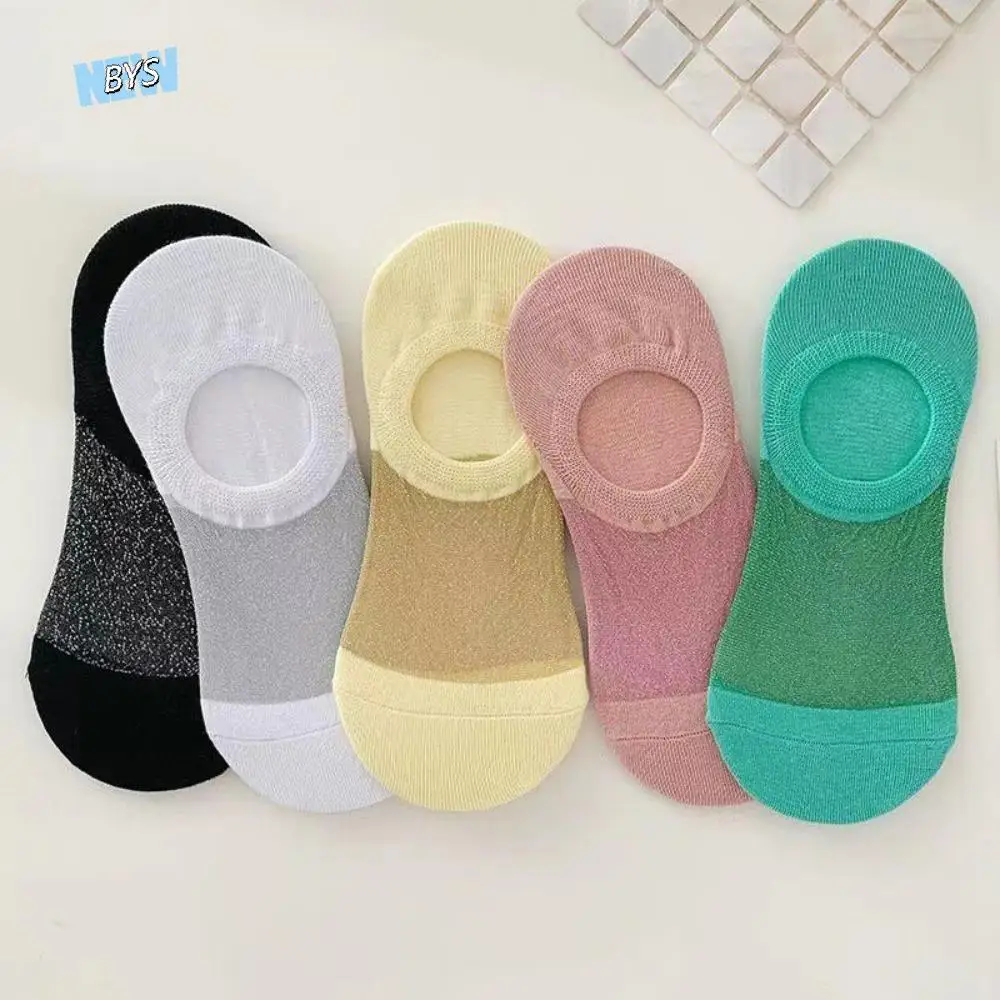 

5Pairs Invisible Ice Silk Boat Socks Non-Slip Thin Summer Ankle Socks Transparent Hosiery Women Short Tube Sock Girl