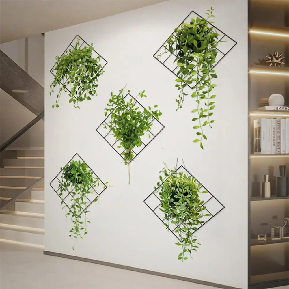 2Pcs/Set Wall Sticker Nordic Style Self-adhesive Detachable PVC Green Plant Hanging Basket Mural Decal Bedroom