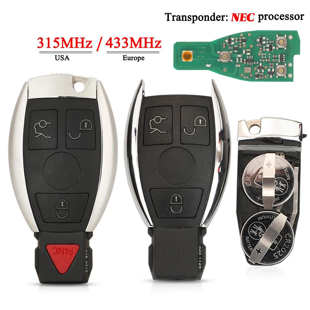 Jingyuqin 315MHz/433MHz NEC Remote Car Key For Mercedes-Benz C E S Class CLS W166 W169 W203 W204 W210 W211 W118 W171 W172 W220