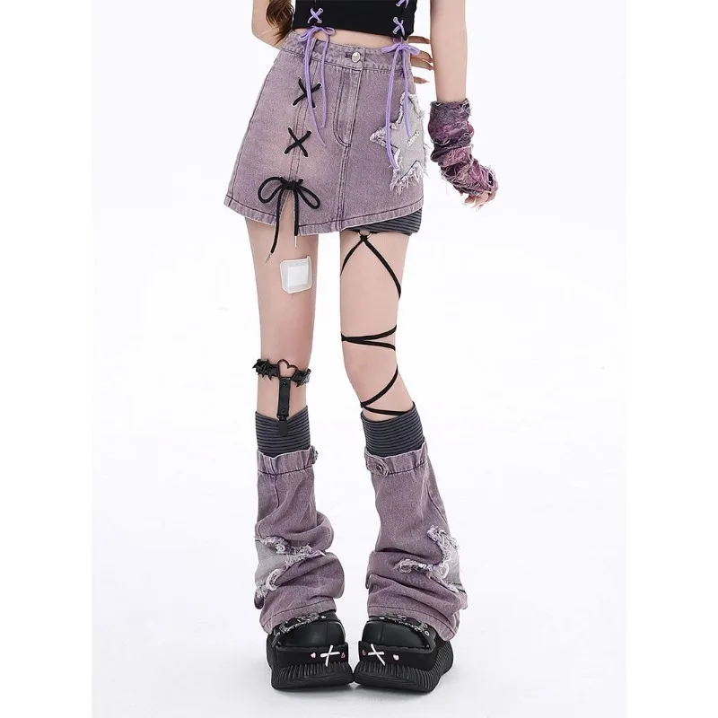 Viola dolce stella fresca vita alta dimagrante versatile abito in denim Y2k piccante stile ragazza gamba set gonne corte sexy casual in due pezzi