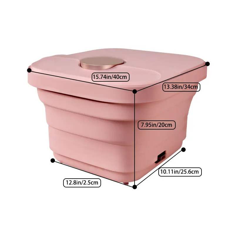 حمام قدم قابل للطي، دلو غسيل القدم الوردي، حمام القدم لتدليك التدفئة الدوارة، دلو حمام القدم