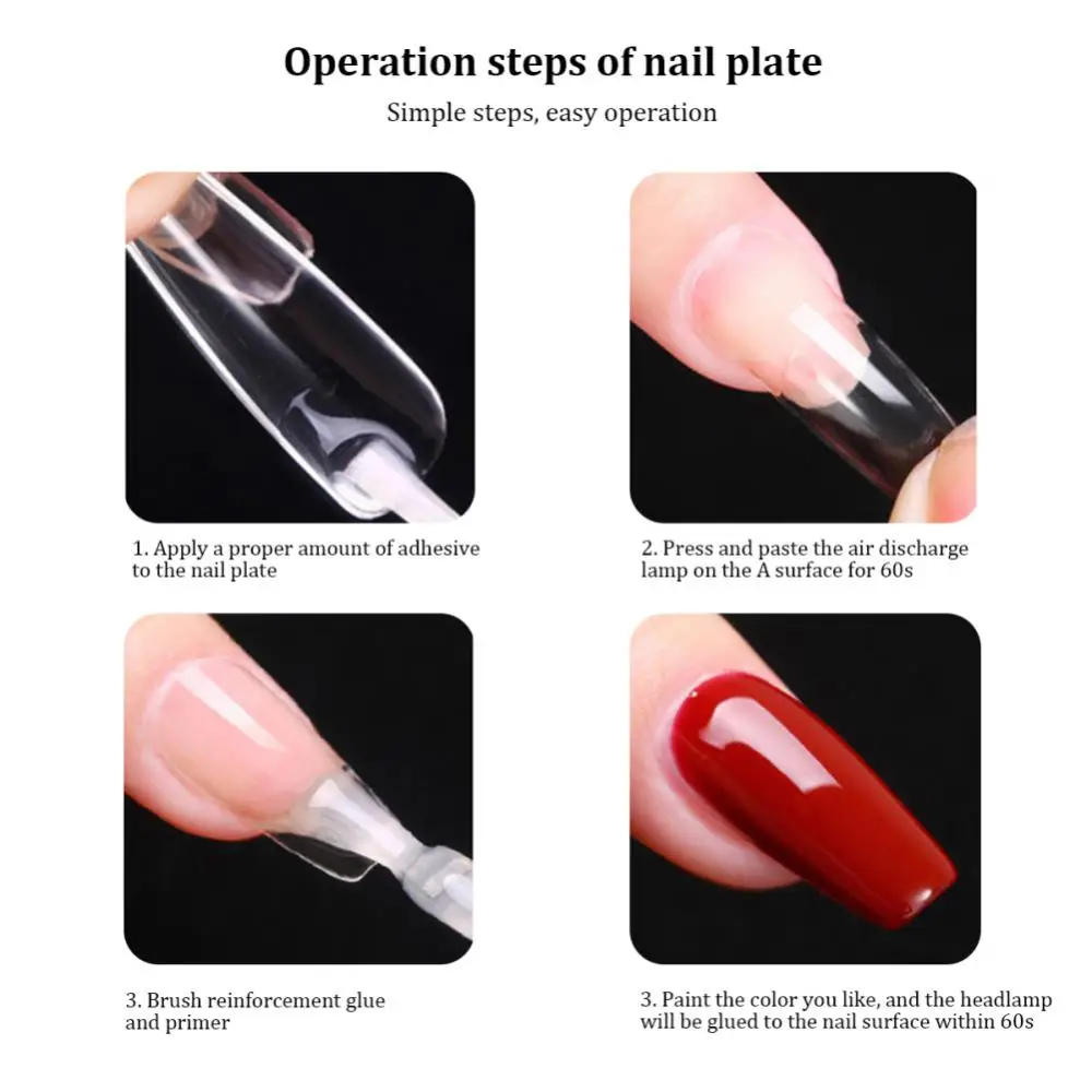 Faux ongles longs en acrylique transparent, capsules d'amande, cercueil français, demi-couverture complète, faux ongles artificiels, embouts en gel doux, N64.N64.