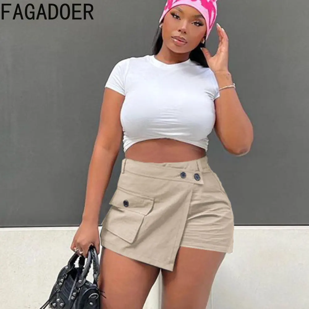 FAGADOER Fashion Irregular Cargo Shorts Skirts Women High Waisted Zipper  Shorts Casual Female Solid Pocket Clothes Bottoms 2023