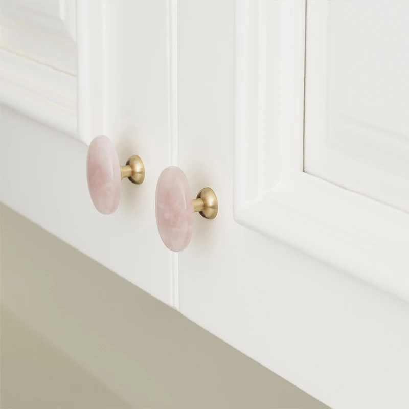 Natural Stone Handle with Brass Base, 4 x 3 cm (1.57 inches x 1.18 inches), Large Size