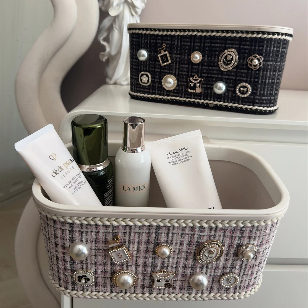 European-Style Hanging Wall-Mounted Storage Box Cabinet Drawer Trash Can Household Storage Box With Pearl Decoration