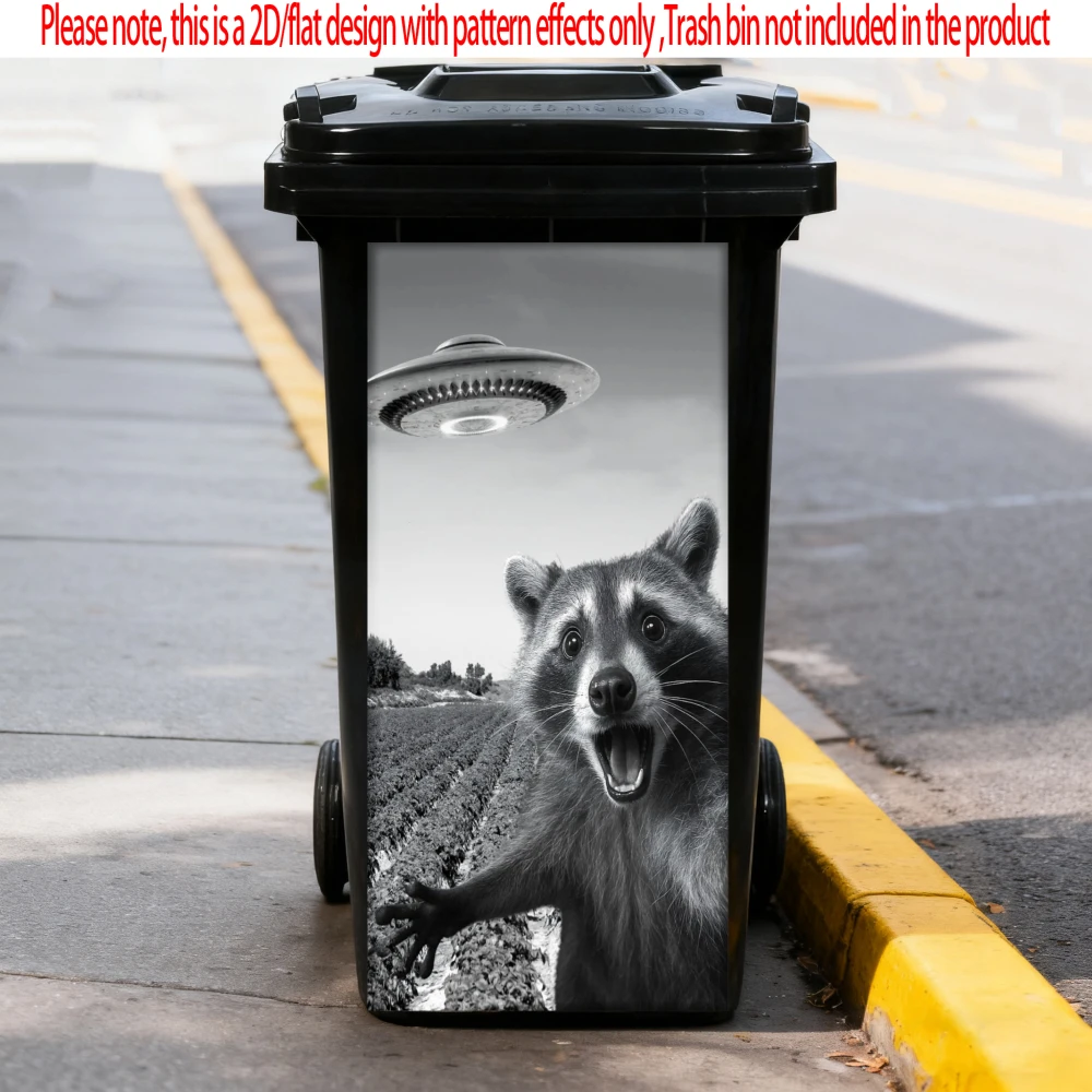 

UFO Bear Animal Trash Can Sticker Bin Stickers Waterproof Self Adhesive Wallpaper Home Wall Art Kitchen Decoration