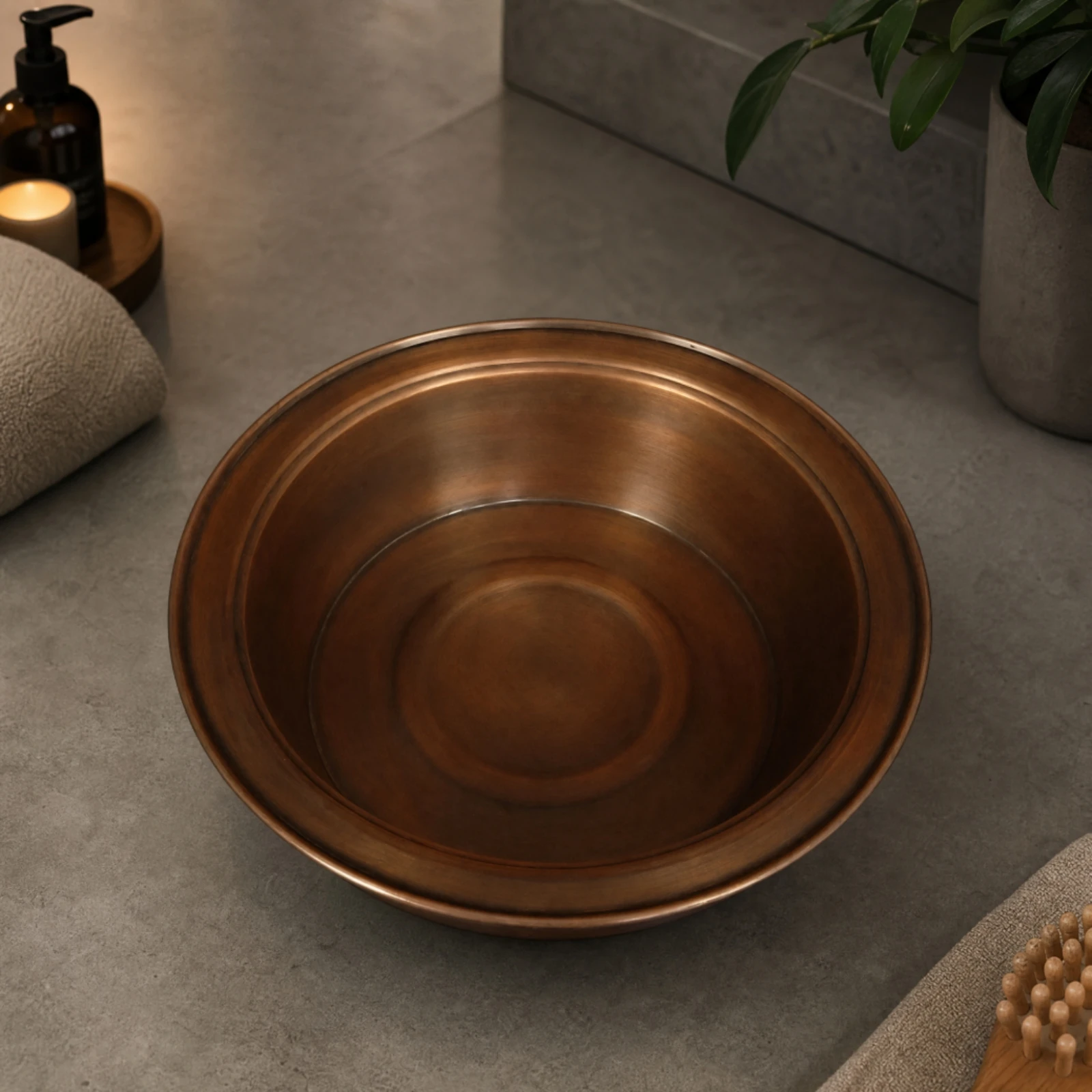 Copper Basin with Rolled Rim Sturdy Copper Foot Basin Pedicure Bowl Non-Foldable Vessel Multi-Functional for Home Bathroom