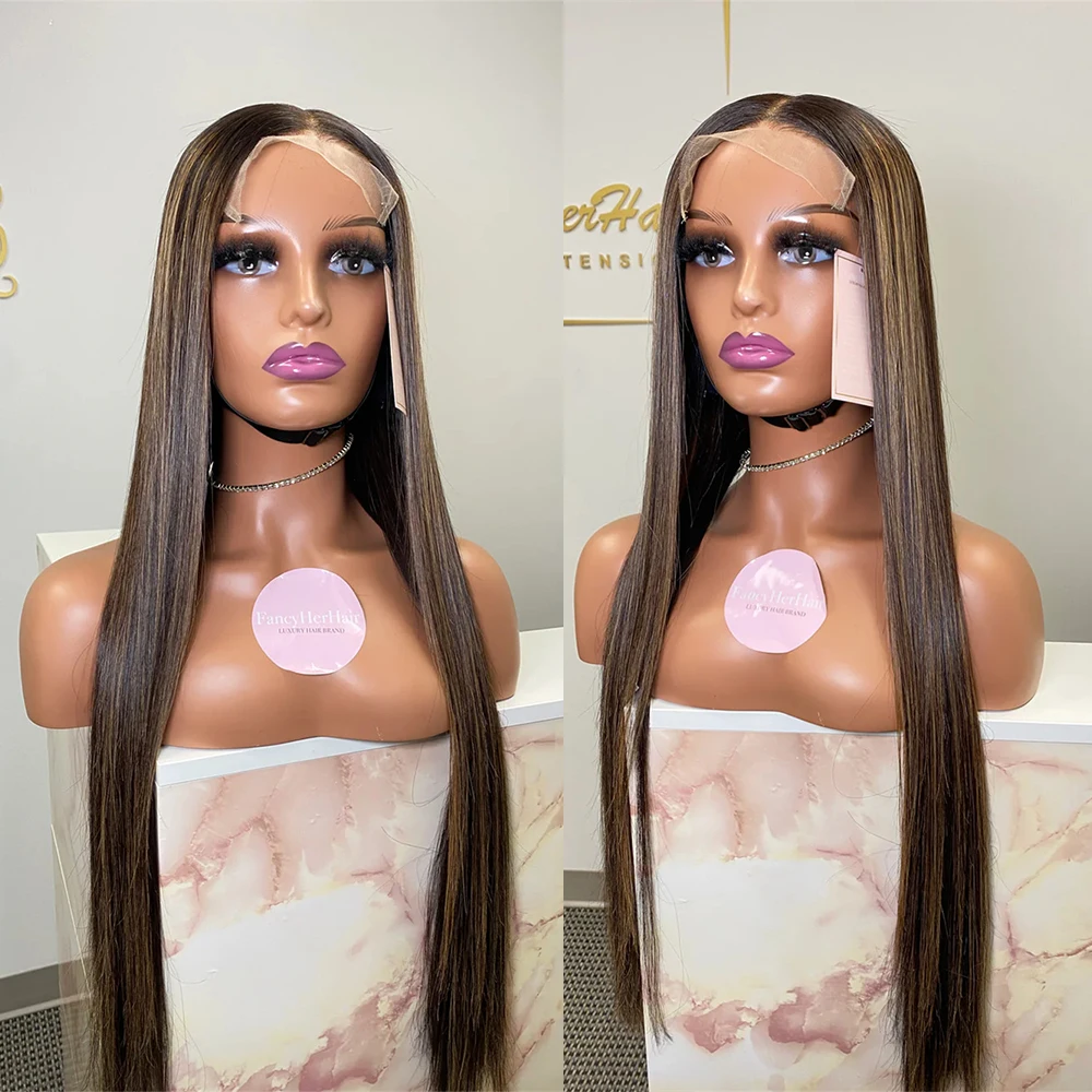 

Lace Front Wigs Brown Mix Blonde Glueless 13x4 Lace Wig Synthetic Heat Resistant Fiber Hair Pre Plucked Straight Bob For Women