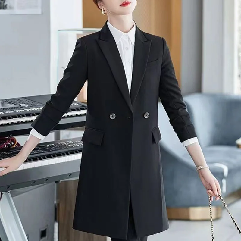 Imagem -06 - Blazer Elegante de Lapela com Bolsos Emendados para Mulheres Tops Casuais Blazers de Escritório Soltos Monocromático Roupa Que Combina com Tudo Novo Outono 2023