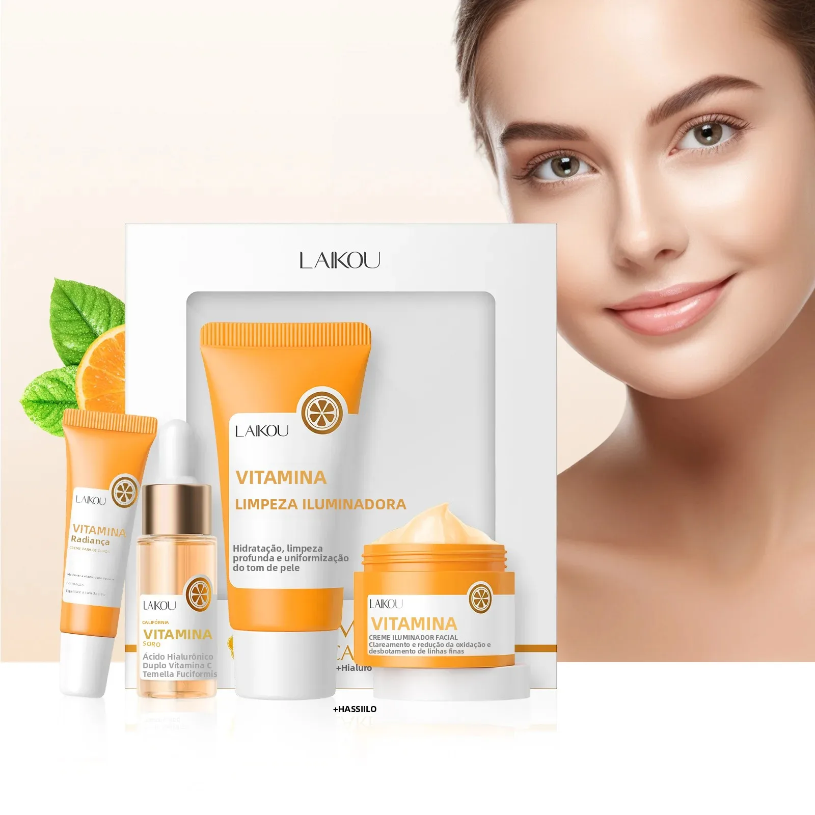 Anti envelhecimento vitamina c iluminando kit de cuidados com a pele hidratante soro hidratante creme para os olhos tratamento facial limpador