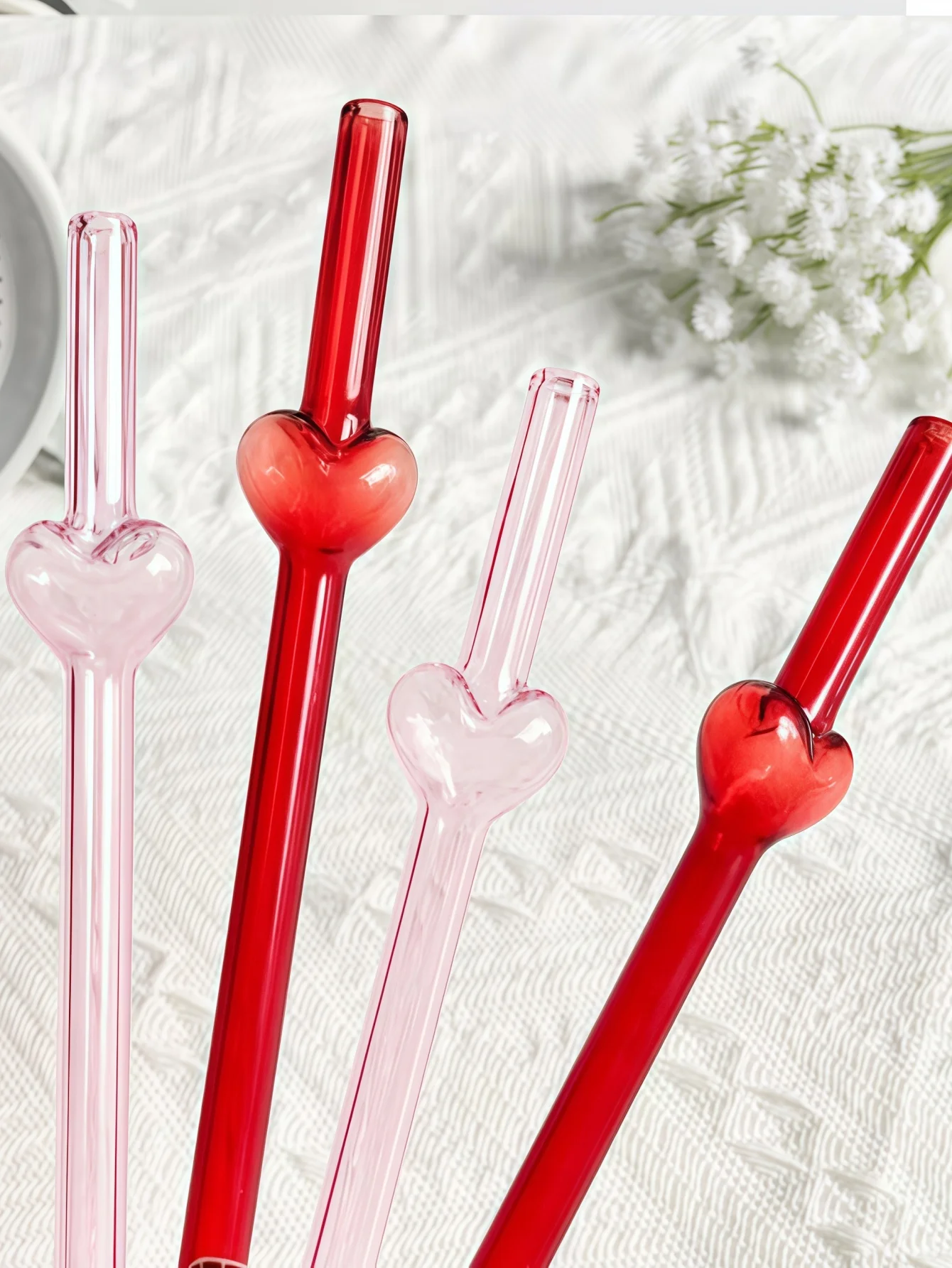 1/3/5PCS Heart Straight Straw, Love Symbol, Reusable Glass Straw, Kitchen Accessories, Gift, Party Supplies