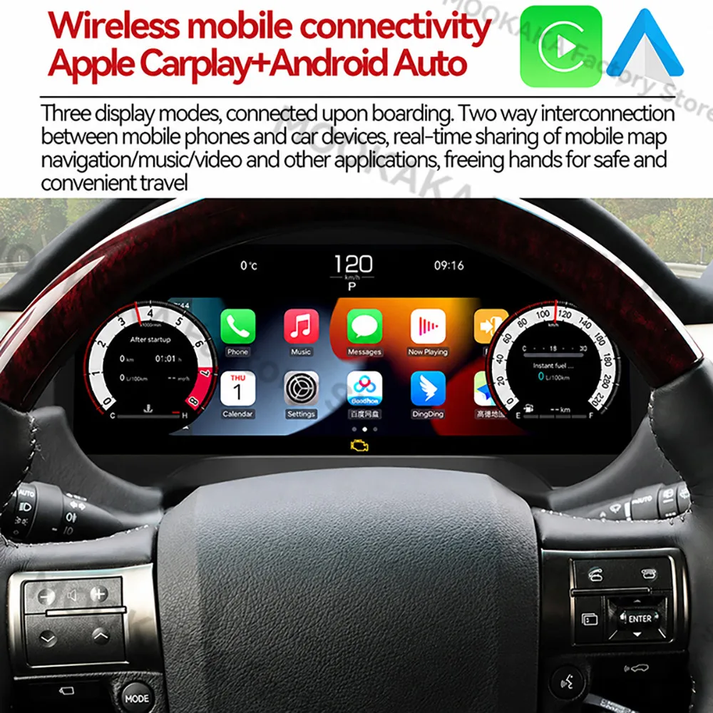 With Carplay Android Auto Camera For Lexus GX 2010~2016 Instrument Digital Cluster LCD Dashboard Panel Linux system Speed Meter