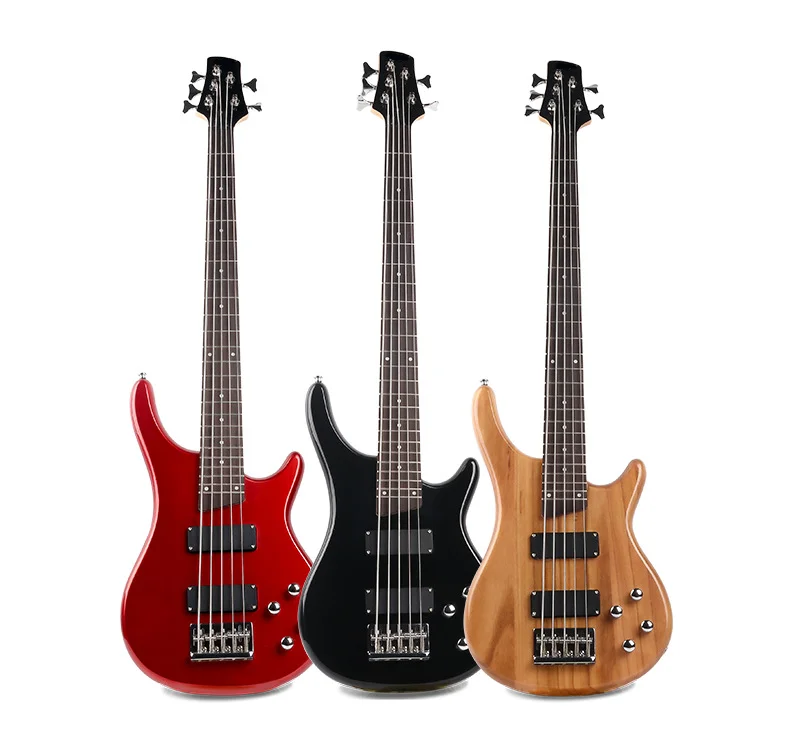 

HUASHENG High Gloss 5 String Guitare Basse OEM ODM String Musical Instrument 24 Fret Electric Bass Guitar