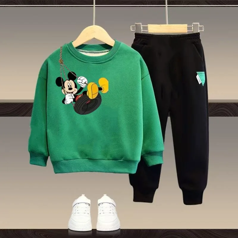 

Осенний комплект одежды для маленьких девочек и мальчиков, детский свитшот с принтом «Дом Диснея», топ и штаны, нижний костюм из 2 предметов, хлопковый спортивный костюм