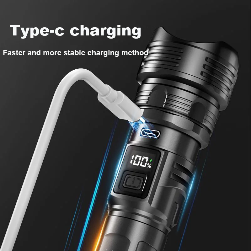 Upgrade High Power Laser LED Flashlights Type C Rechargeable Strong Hand Light Multifunctional Torch Light For Emergency Camping