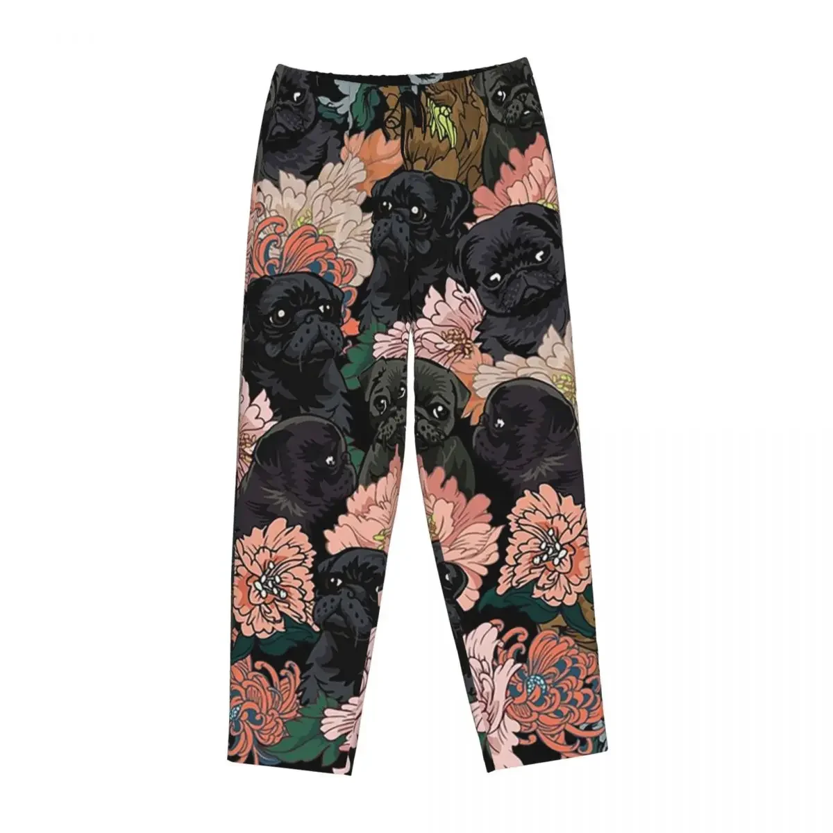 

Женские пижамные брюки Custom Because Black Pug с карманами для отдыха и сна