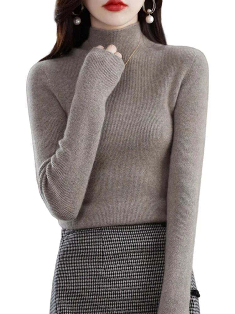 Korean Sle High Collar Knitted Base irt Slim Fit Inner Wear Top Vintage High End Feeling Spring Season Long Sve Sweater