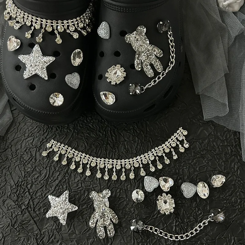 

Silver Sparkling Star Bear Series Shoe Accessories Lovely Charms for Crocs Ins Popular Adornment for Clogs Sandals Kids Gifts