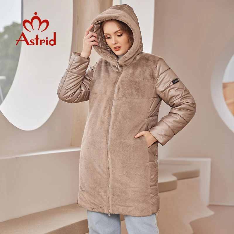 Imagem -04 - Astrid 2023 Cabolsa de Inverno Feminino Pele do Falso Costura lã de Camelo Quente Moda Feminina Parka Outwear Feminino At10052 Alta Qualidade