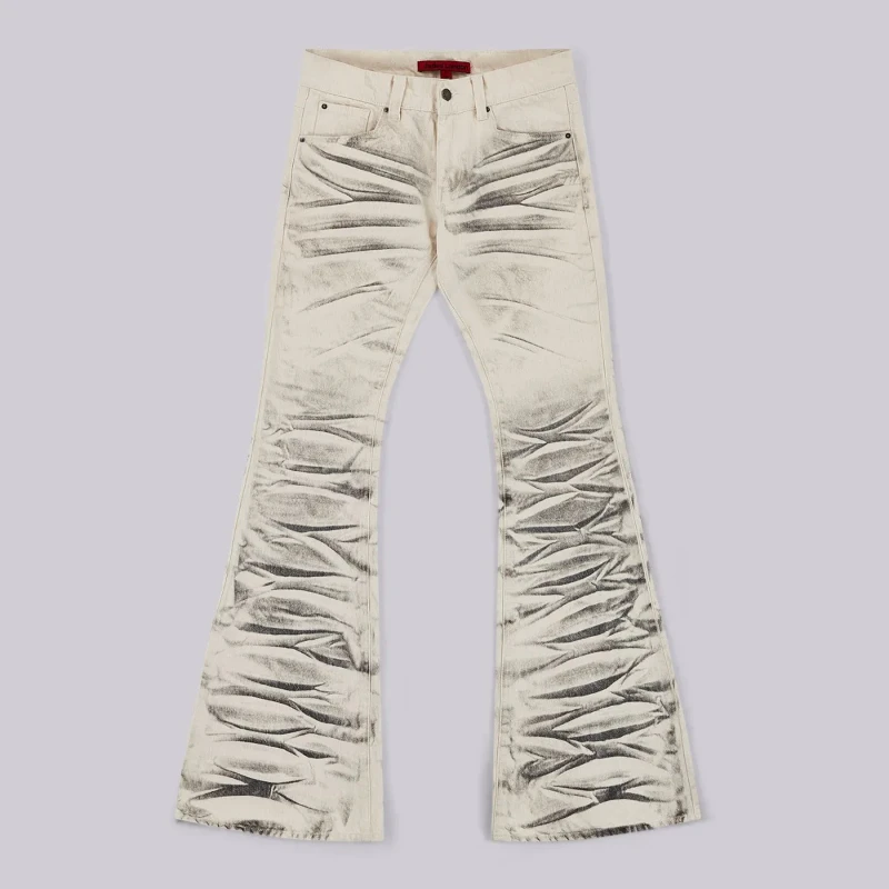 Y2K Arctic White Drift Flared Trompet Jeans Retro Gewassen High Street Hip Hop Wijde Pijpen Broek Gothic Slim Fit Unisex Trompet Jeans
