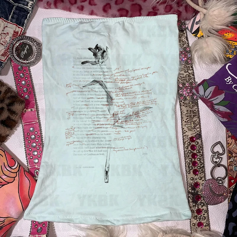 Y2k طباعة زهرة الورد سترة حزام للنساء فاسق قصير مثير مشد الجرونج الأبيض فتاة باردة القوطية سترة غير رسمية أكمام ايمو الطفل